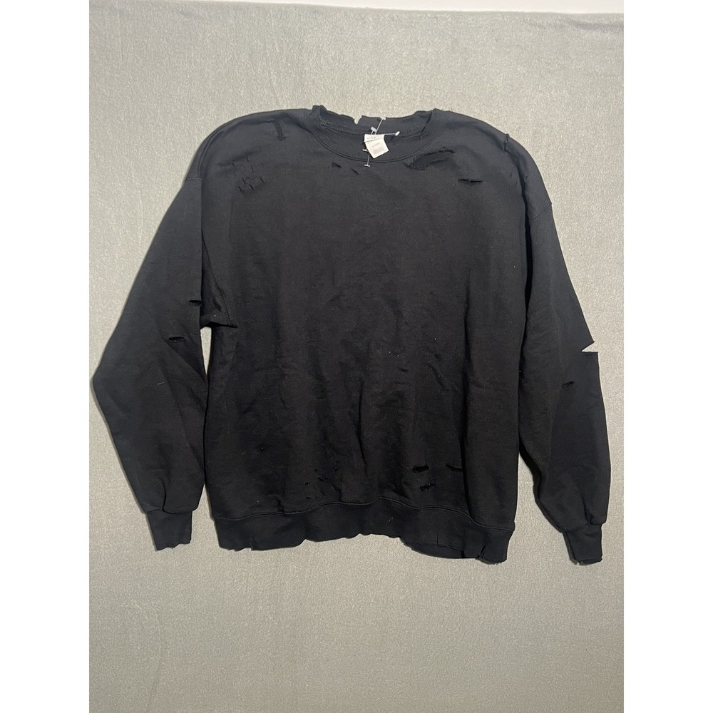 Hanes EcoSmart Distressed Black Crewneck Sweatshirt XL TG XG Grunge Streetwear
